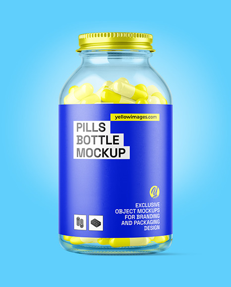 Clear Glass Pills Bottle Mockup