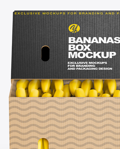 Corrugated Box with Bananas Mockup