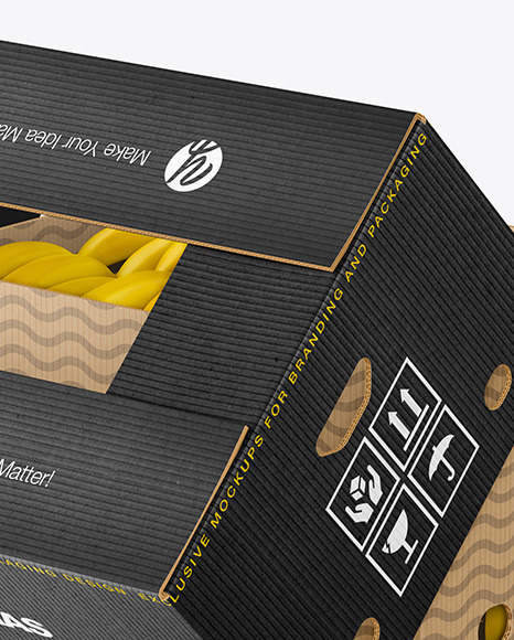 Corrugated Box with Bananas Mockup