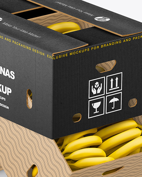 Two Corrugated Boxes with Bananas Mockup