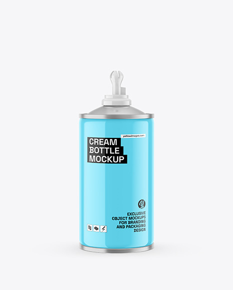 Glossy Whipped Cream Bottle Mockup