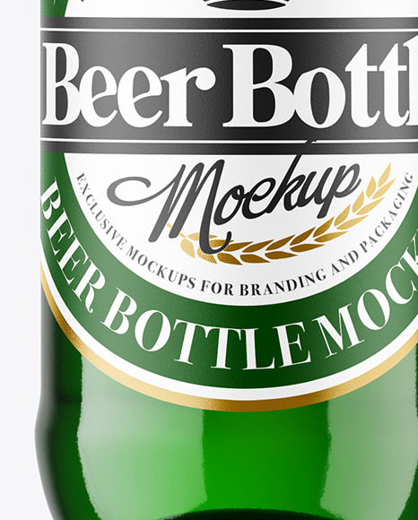 Green Glass Beer Bottle Mockup