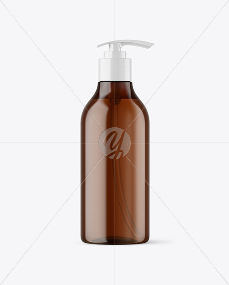 Amber Cosmetic Bottle with Pump Mockup