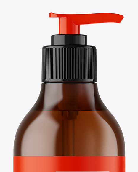 Amber Cosmetic Bottle with Pump Mockup