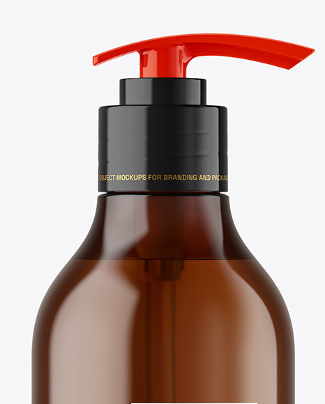 Amber Cosmetic Bottle with Pump Mockup