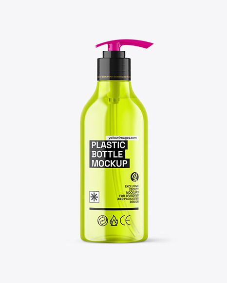 Color Plastic Cosmetic Bottle with Pump Mockup