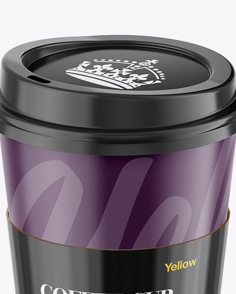 Coffee Cup With Sleeve Mockup - Front View (High-Angle Shot) Coffee Cup With Sleeve Mockup - Front View (High-Angle Shot)