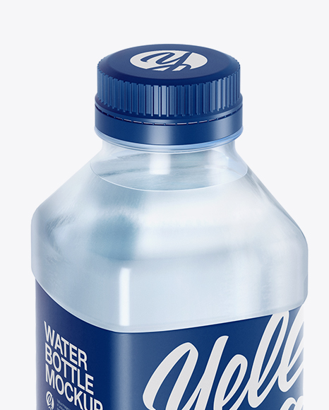 Blue PET Water Bottle Mockup - Half Side View (High-Angle Shot)