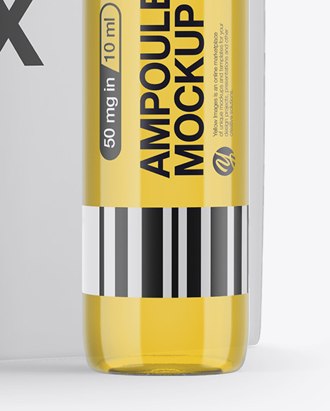 Glass Ampoule With Liquid &amp; Box Mockup