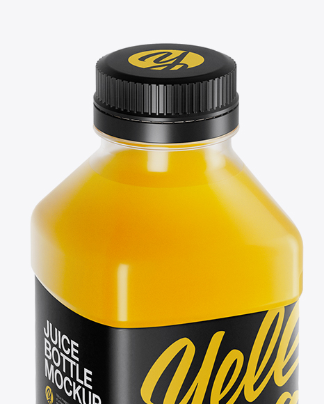 Clear PET Orange Juice Bottle Mockup - Half Side View (High-Angle Shot)