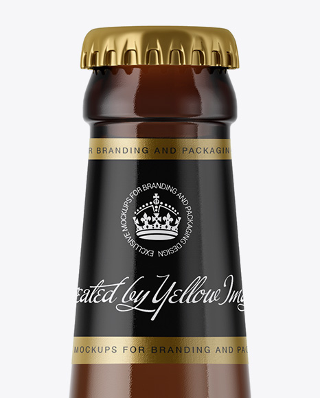 330ml Amber Glass Bottle with Lager Beer Mockup