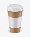 Paper Coffee Cup With Sleeve Mockup - Front View (High-Angle Shot)