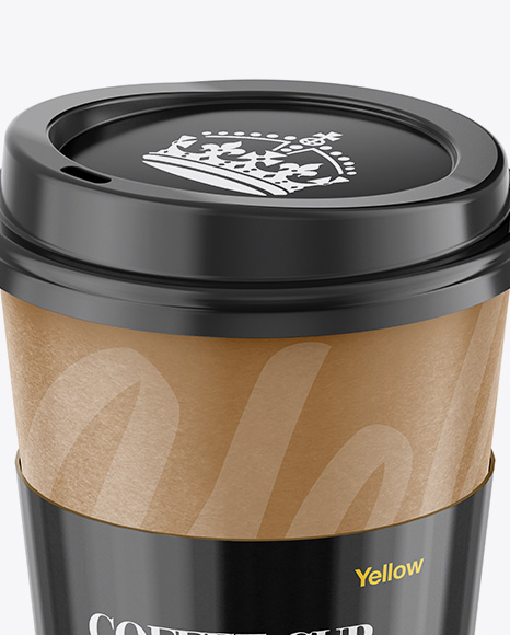 Paper Coffee Cup With Sleeve Mockup - Front View (High-Angle Shot)