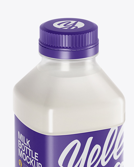 Clear PET Milk Bottle Mockup - Half Side View (High-Angle Shot)