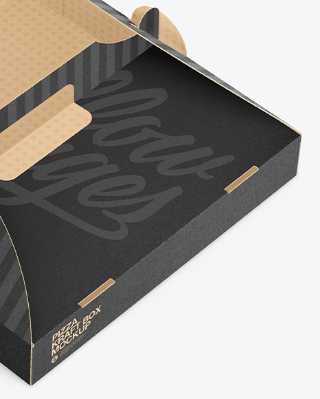 Opened Kraft Box w/ Pizza Mockup