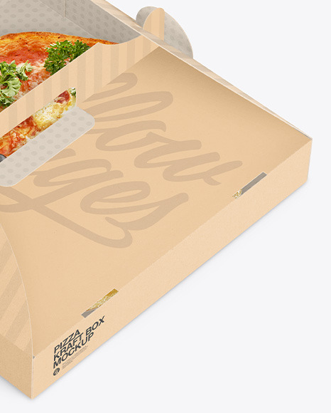 Opened Kraft Box w/ Pizza Mockup