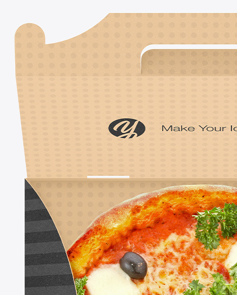 Opened Kraft Box w/ Pizza Mockup