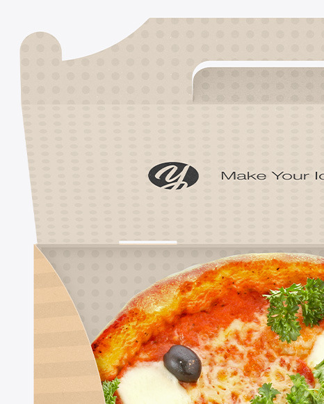 Opened Kraft Box w/ Pizza Mockup