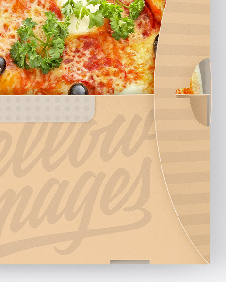 Opened Kraft Box w/ Pizza Mockup