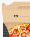 Opened Kraft Box w/ Pizza In Hands Mockup