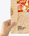 Opened Kraft Box w/ Pizza In Hands Mockup