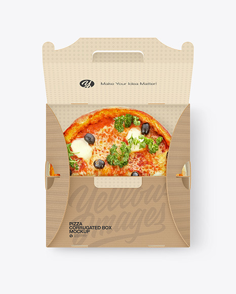 Opened Corrugated Box w/ Pizza Mockup