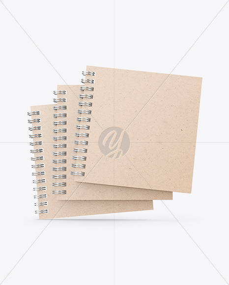 Three Kraft Spring Notebooks Mockup