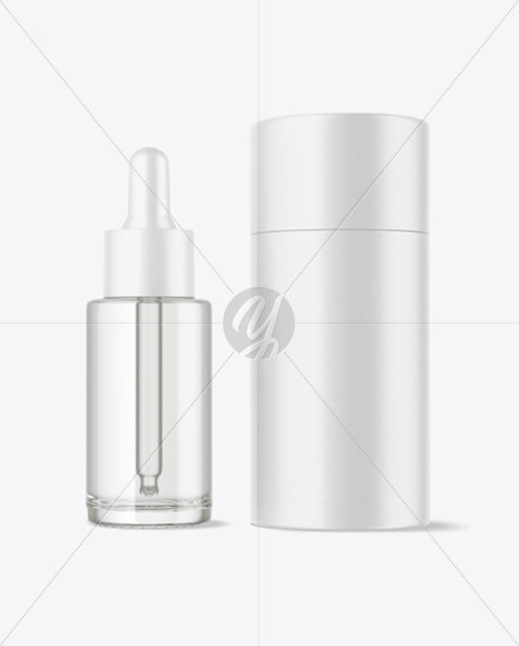 Clear Glass Dropper Bottle with Paper Tube Mockup