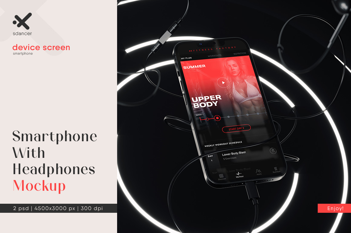 Smartphone With Headphones Mockup Smartphone With Headphones Mockup