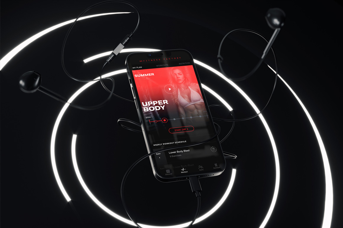 Smartphone With Headphones Mockup Smartphone With Headphones Mockup