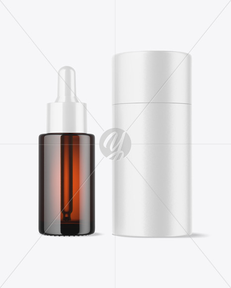 Amber Glass Dropper Bottle with Paper Tube Mockup