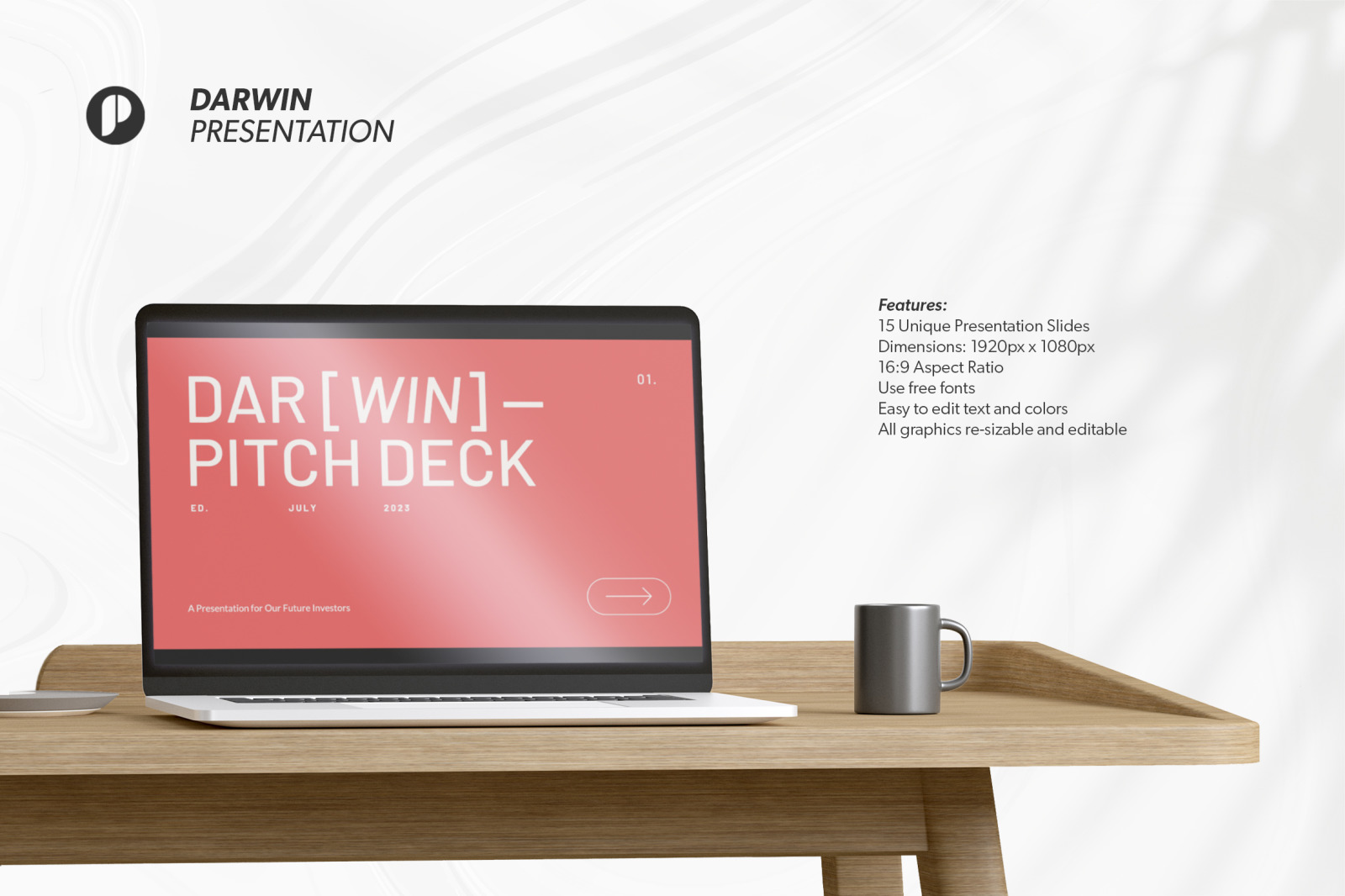 Darwin – White Pink Bold Clean Pitch Deck Presentation Template