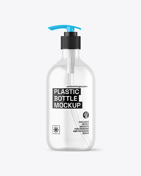 Clear Cosmetic Bottle with Pump Mockup Clear Cosmetic Bottle with Pump Mockup
