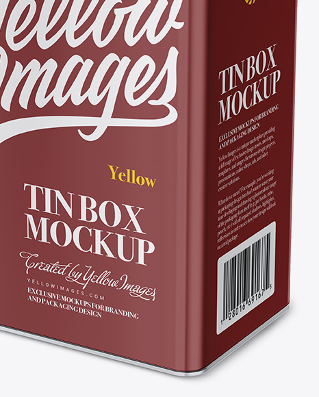 Metallic Tin Box Mockup - Half Side View (High-Angle Shot)