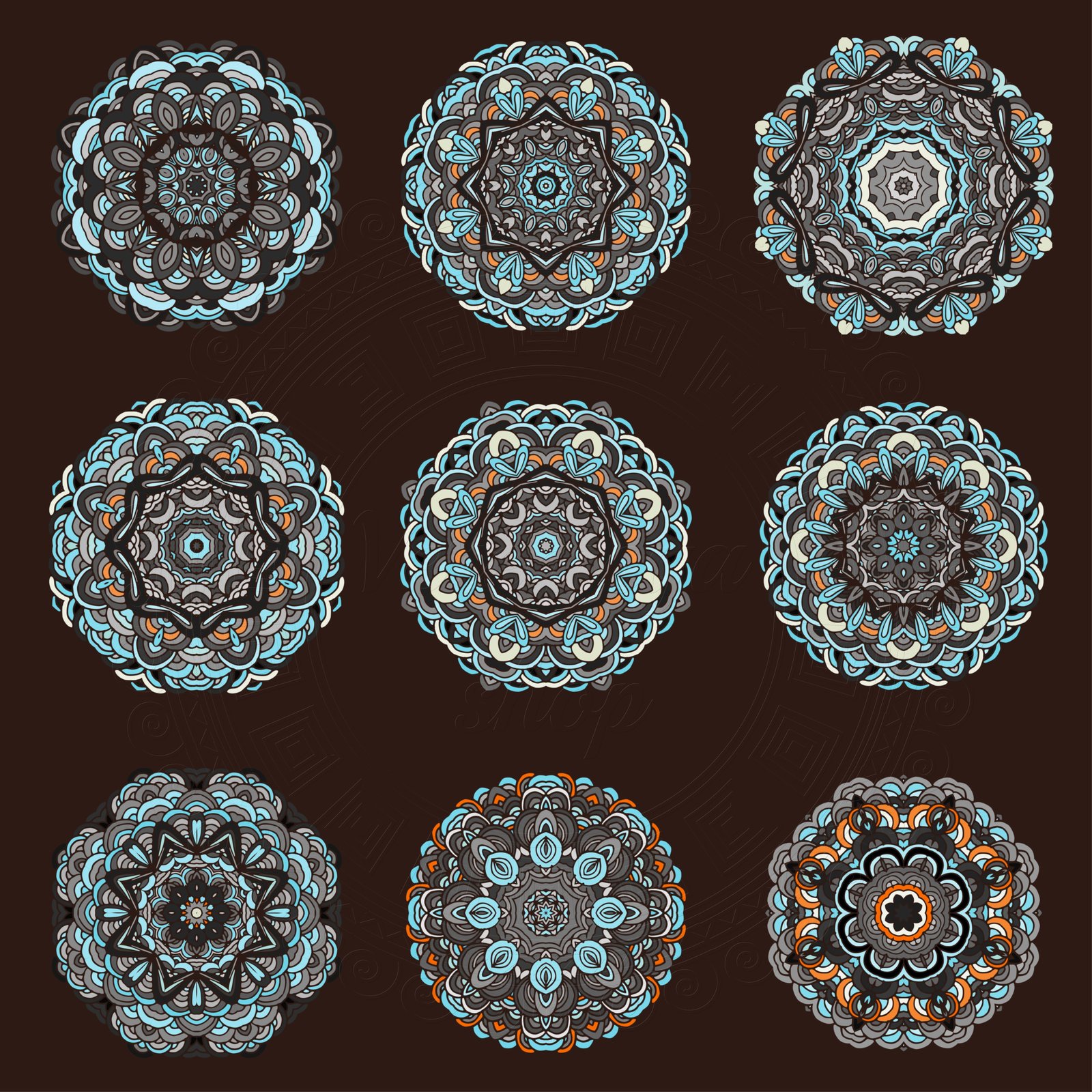 Hand-drawn mandalas set Hand-drawn mandalas set