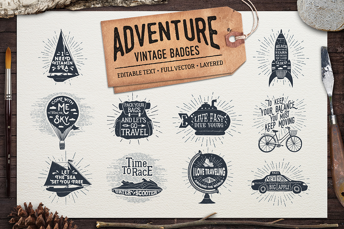 Adventure. Hand Drawn Vintage Badges (part 2)