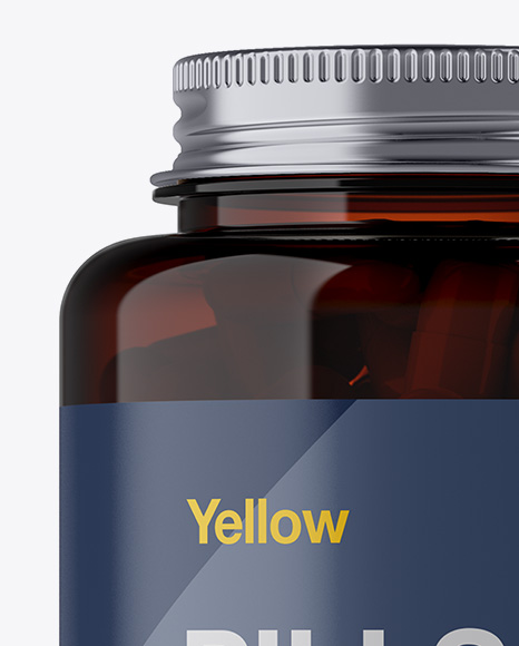 Amber Plastic Bottle With Pills Mockup