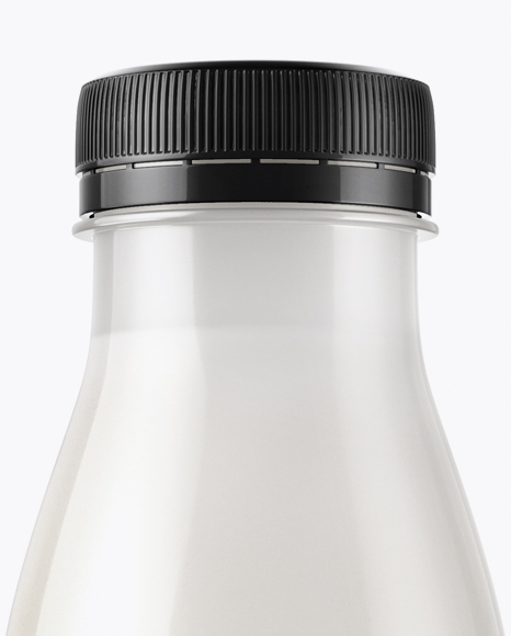 Glossy Plastic Dairy Bottle With Paper Label Mockup