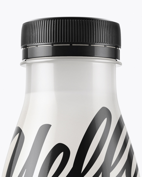 Glossy Plastic Dairy Bottle With Paper Label Mockup