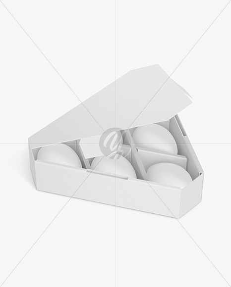 Opened Paper Triangular Box w/ Eggs Mockup