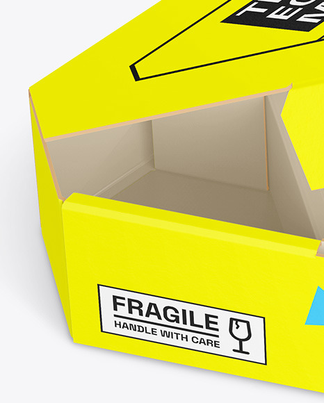 Opened Paper Triangular Box w/ Eggs Mockup