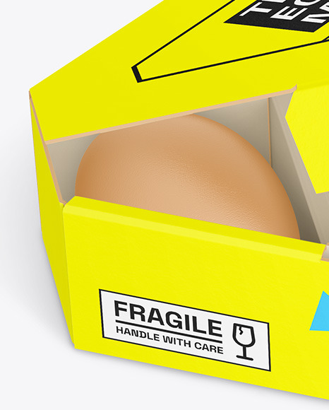 Opened Paper Triangular Box w/ Eggs Mockup