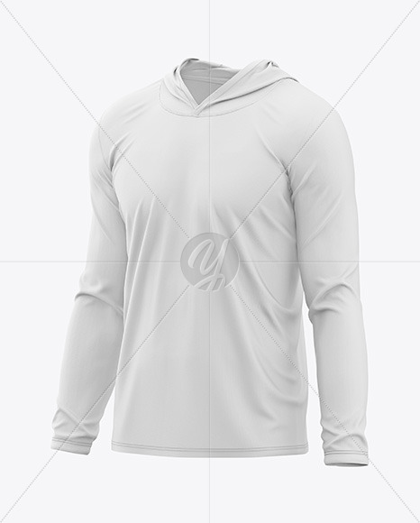 Men’s Long Sleeve T-Shirt with Hood Mockup - Half Side View