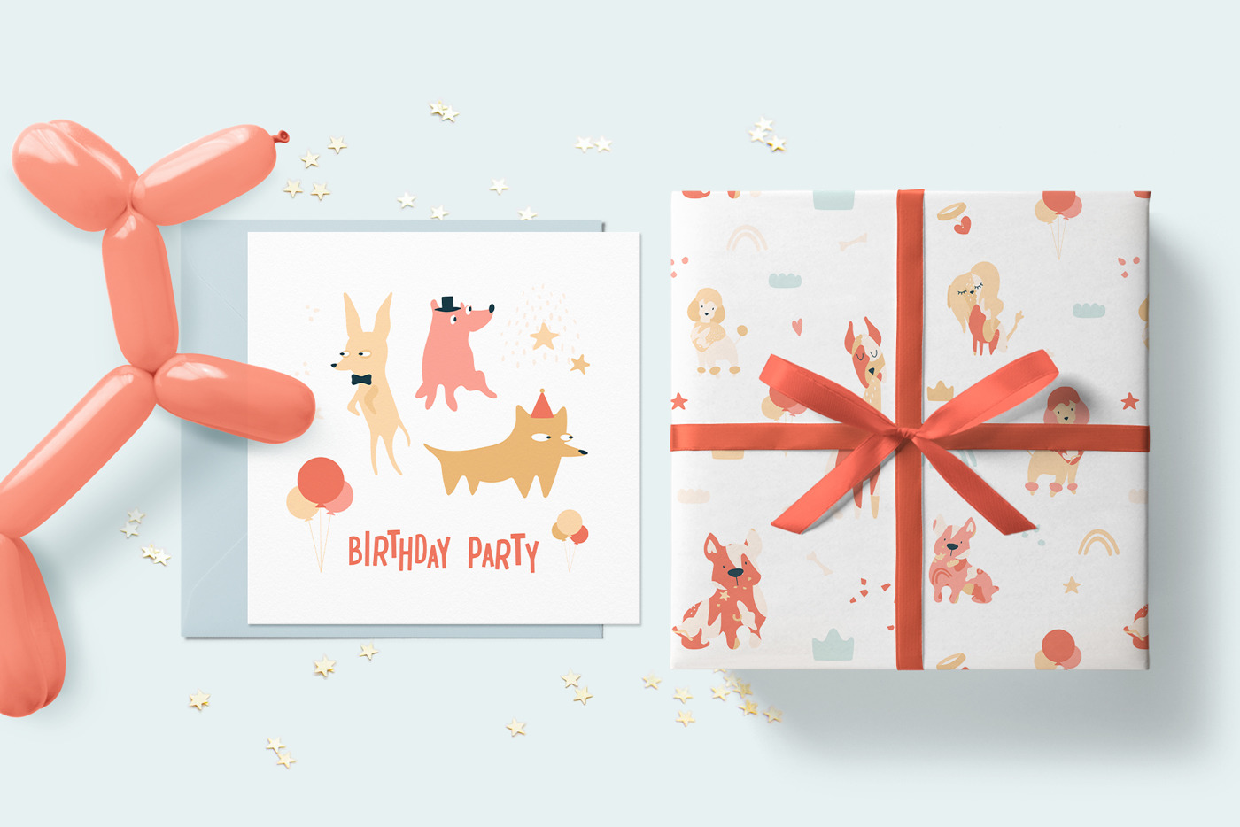 Funny dogs party elements collection