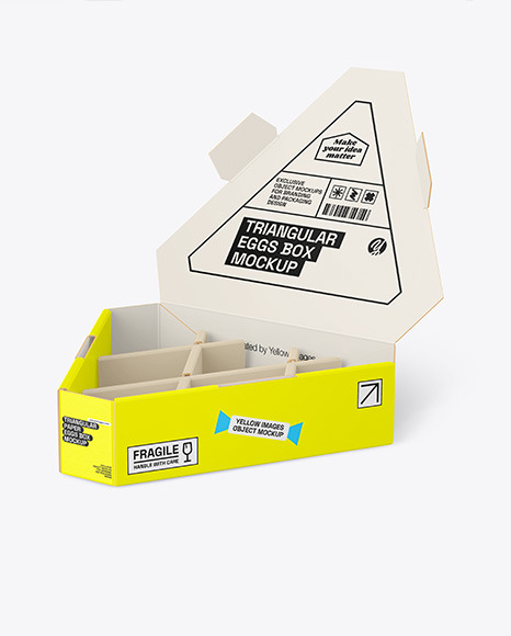 Opened Paper Triangular Box w/ Eggs Mockup