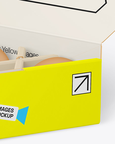 Opened Paper Triangular Box w/ Eggs Mockup