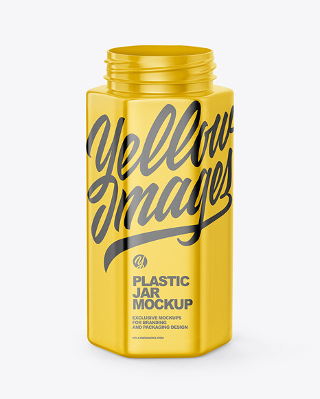 Glossy Plastic Hexagonal Jar Mockup