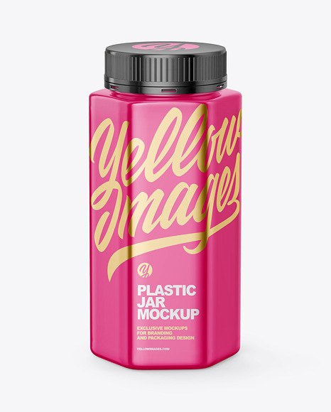 Glossy Plastic Hexagonal Jar Mockup