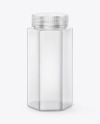 Empty Clear Plastic Hexagonal Jar Mockup