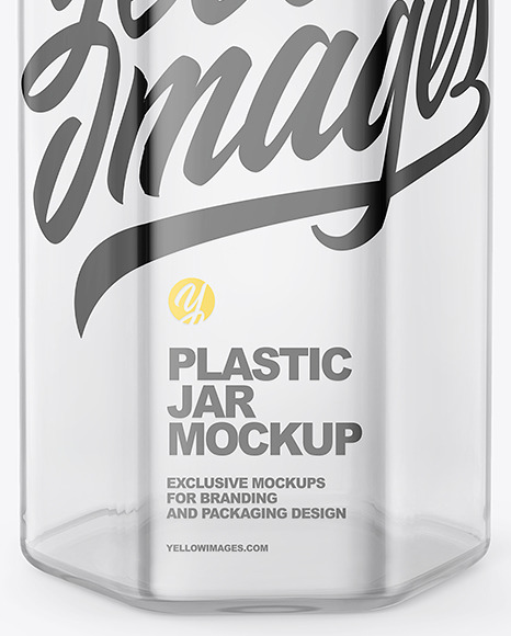 Empty Clear Plastic Hexagonal Jar Mockup